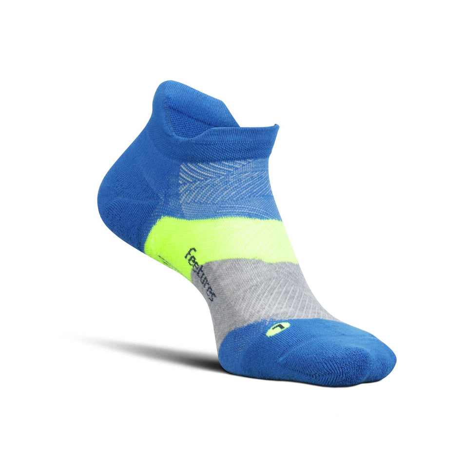 Medial side of the left sock from a pair of Feetures Unisex Elite Max Cushion No Show Tab in the Boulder Blue colourway (8025220481186)