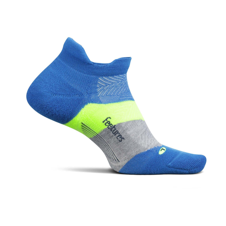 Medial side of the left sock from a pair of Feetures Unisex Elite Max Cushion No Show Tab in the Boulder Blue colourway (8025220481186)
