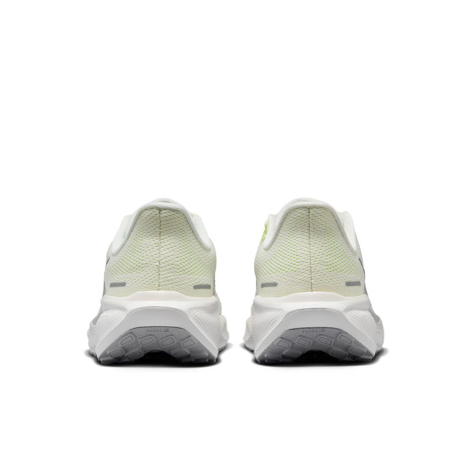 The back of a pair of Nike Women's Pegasus 41 Road Running Shoes in the Sail/Metallic Silver-Photon Dust colourway. (8724651770018)
