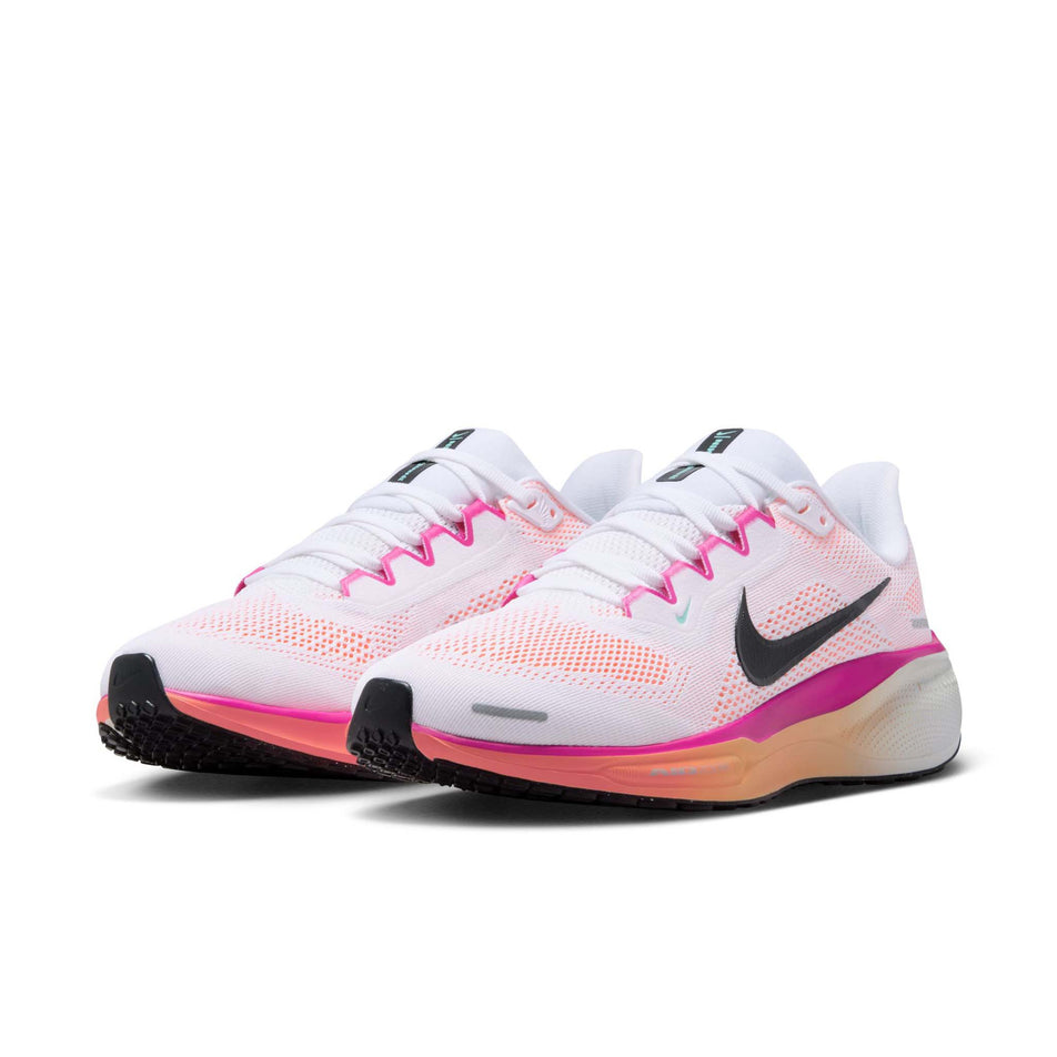 A pair of Nike Women's Pegasus 41 Road Running Shoes in the White/Black-Fire Pink-Orange Pulse colourway. (8756152271010)