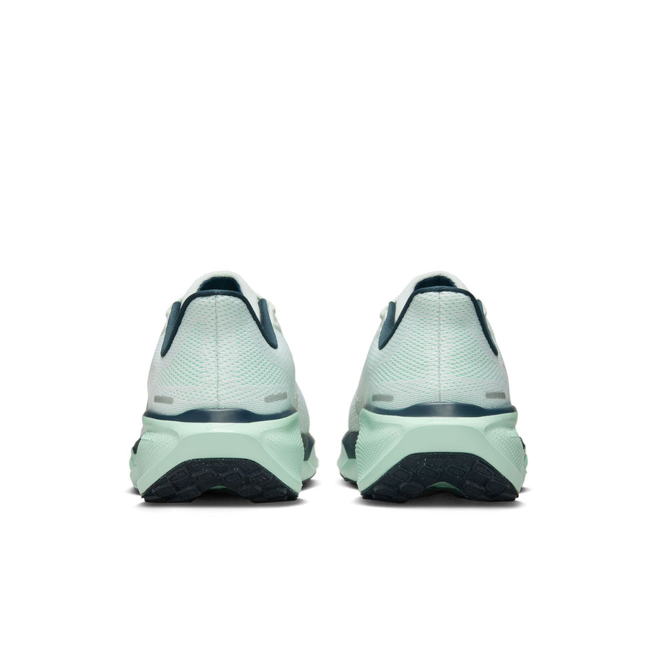 The back of a pair of Nike Women's Pegasus 41 Road Running Shoes in the Ghost Aqua/Metallic Silver-Mint Foam colourway. (8686784610466)