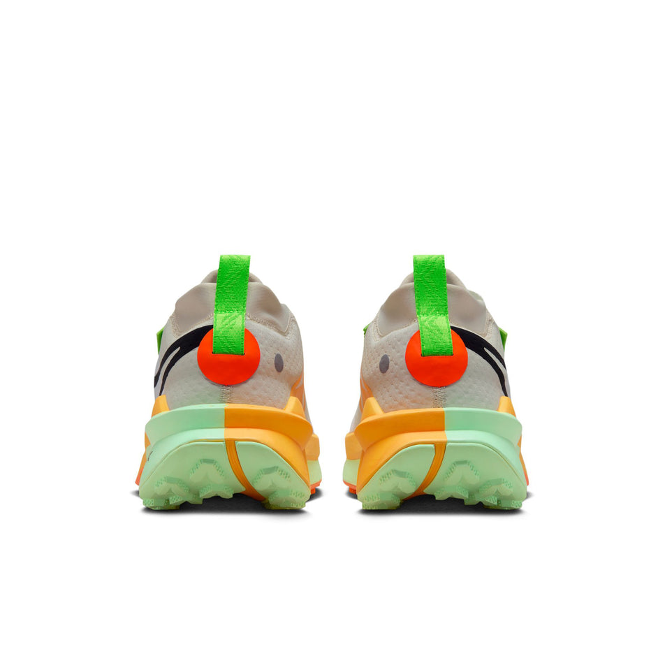 The back of a pair of Nike Men's Zegama Trail 2 Trail Running Shoes in the Summit White/Black-Laser Orange colourway (8281185288354)