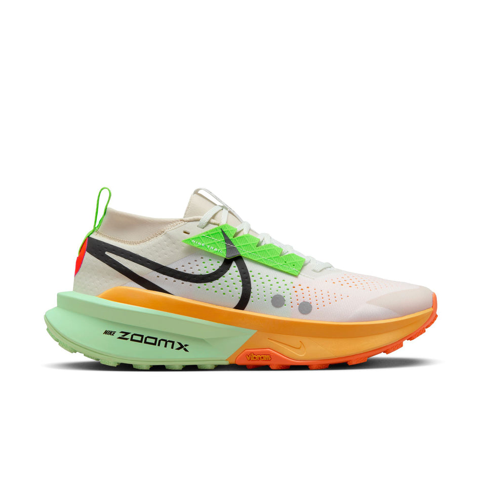 Lateral side of the right shoe from a pair of Nike Men's Zegama Trail 2 Trail Running Shoes in the Summit White/Black-Laser Orange colourway (8281185288354)