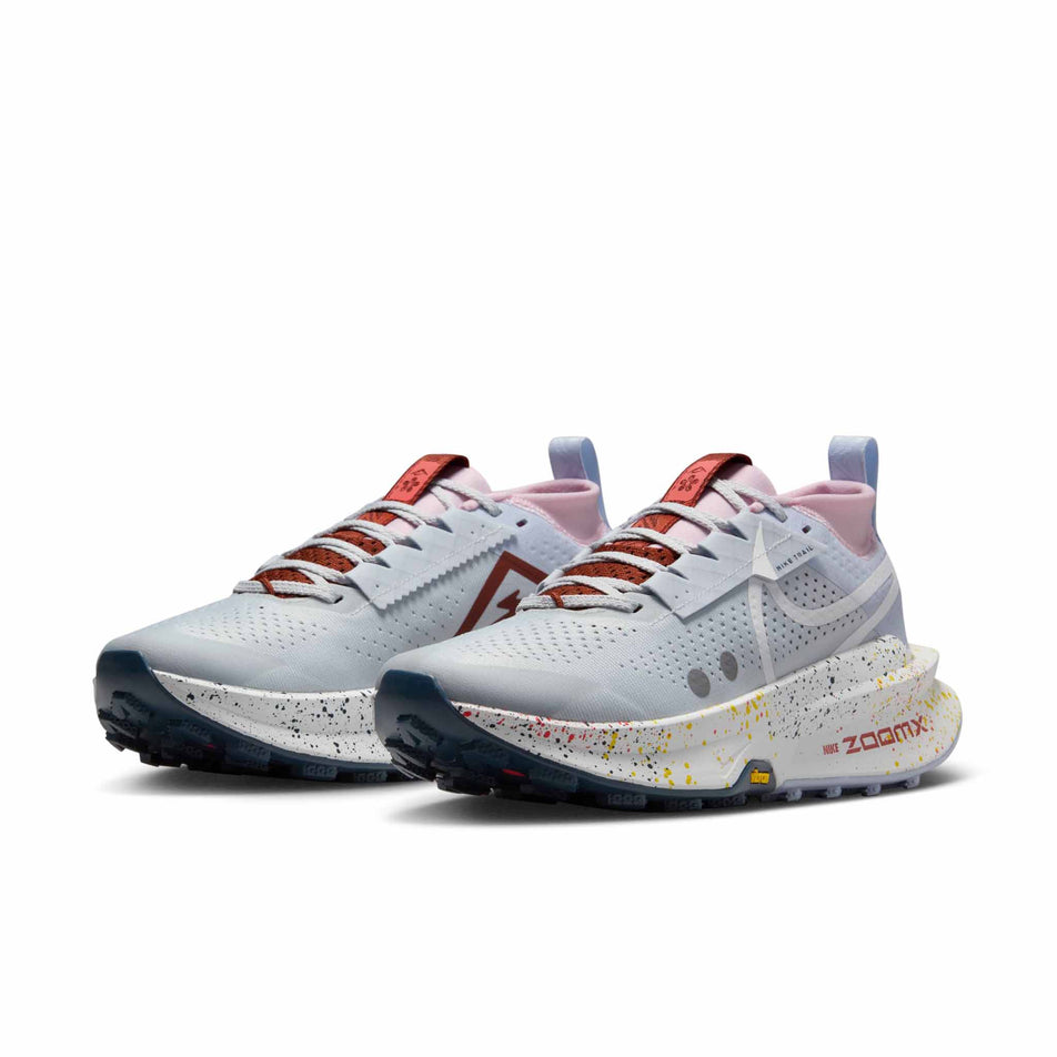 A pair of Nike Women's Zegama Trail 2 Running Shoes in the Pure Platinum/White-Football Grey colourway. (8615663337634)