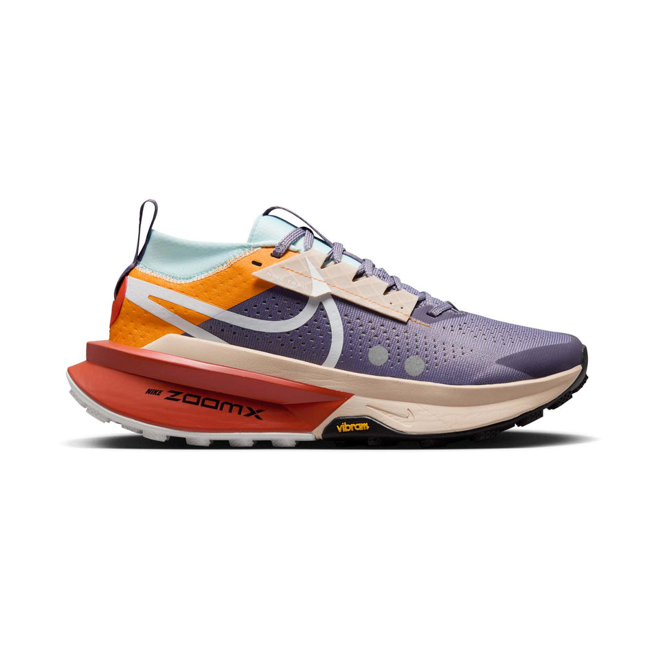 Lateral side of the right shoe from a pair of Nike Women's Zegama Trail 2 Trail Running Shoes in the Daybreak/White-Cosmic Clay-Sundial colourway (8283080655010)