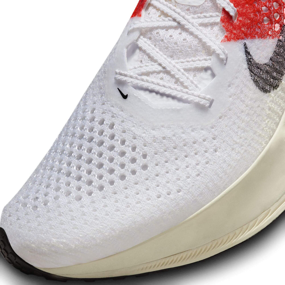 Lateral side of the toe box on the left shoe from a pair of Nike Men's Vaporfly 3 