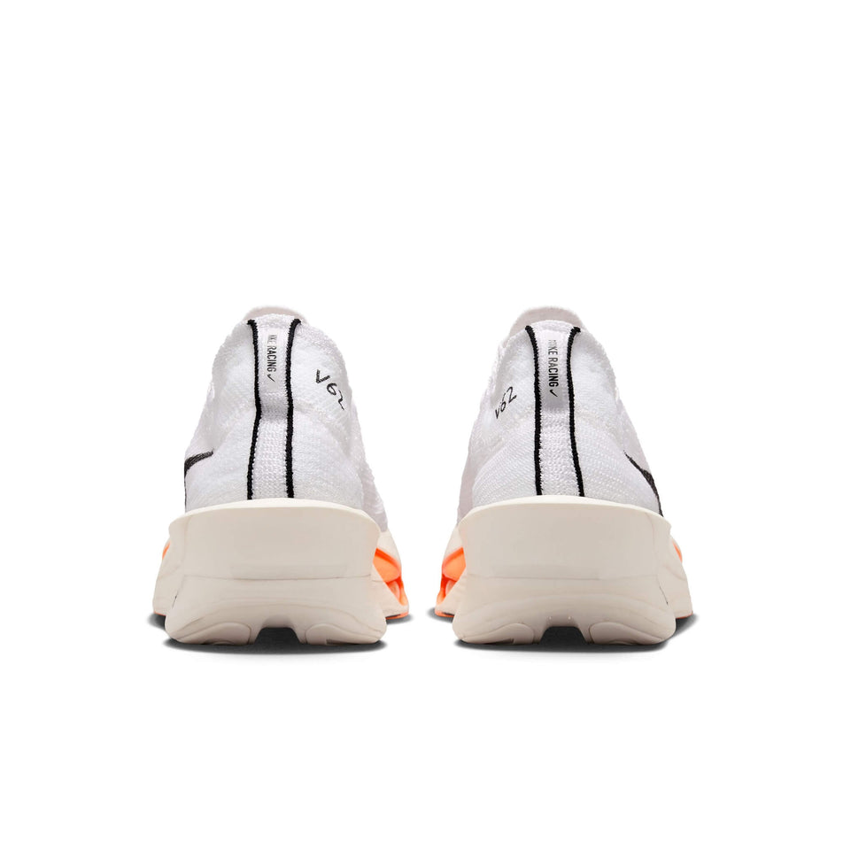 The back of a pair of Nike Men's Alphafly 3 Proto Road Racing Shoes in the White/Black-Phantom-Total Orange colourway (8146198167714)