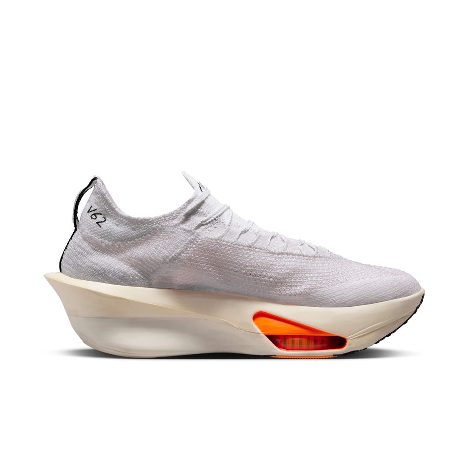 Medial side of the left shoe from a pair of Nike Men's Alphafly 3 Proto Road Racing Shoes in the White/Black-Phantom-Total Orange colourway (8146198167714)