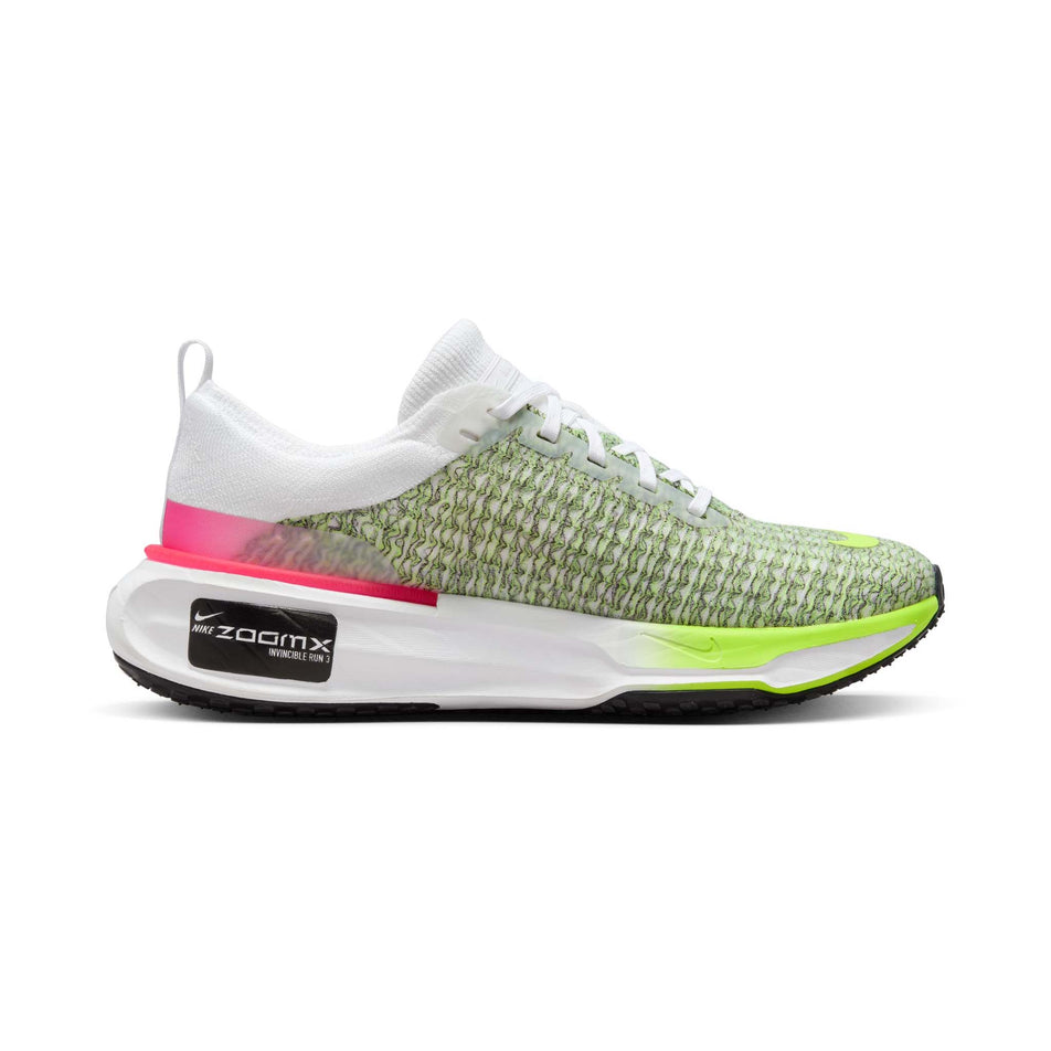 Medial side of the left shoe from a pair of Nike Men's Invincible 3 Road Running Shoes in the White/Black-Volt-Hyper Pink colourway (7970791424162)