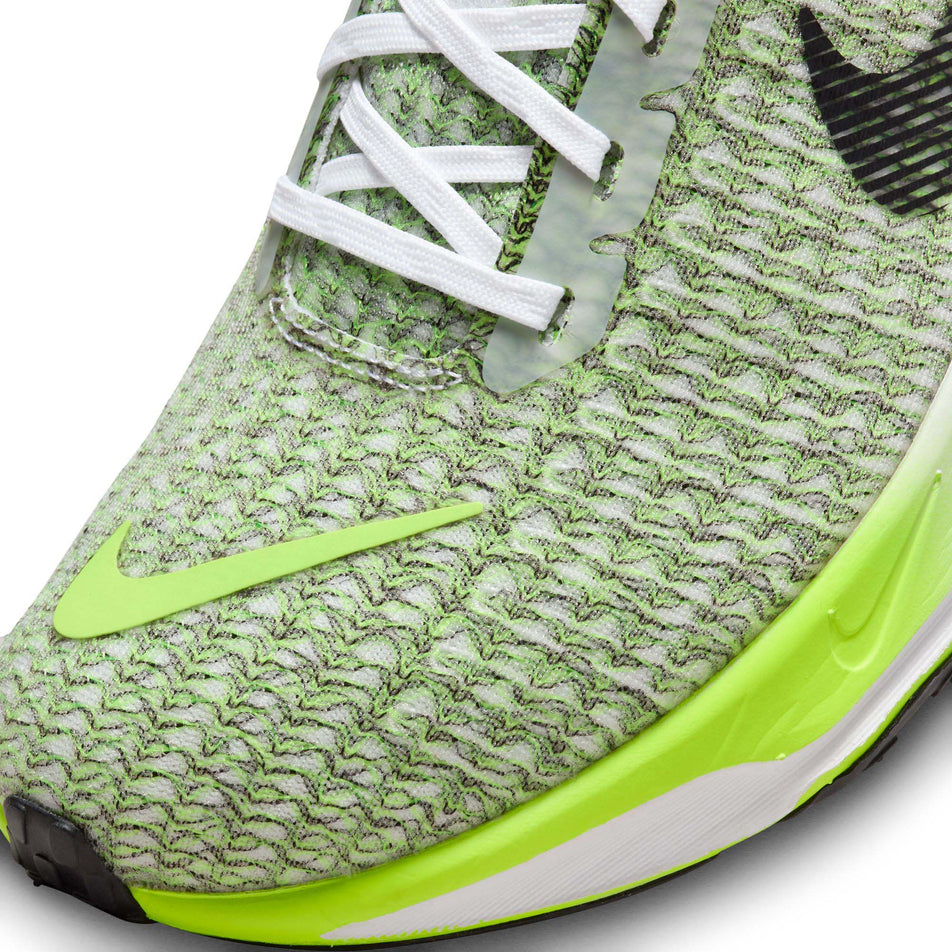 The toe box on the left shoe from a pair of Nike Men's Invincible 3 Road Running Shoes in the White/Black-Volt-Hyper Pink colourway (7970791424162)