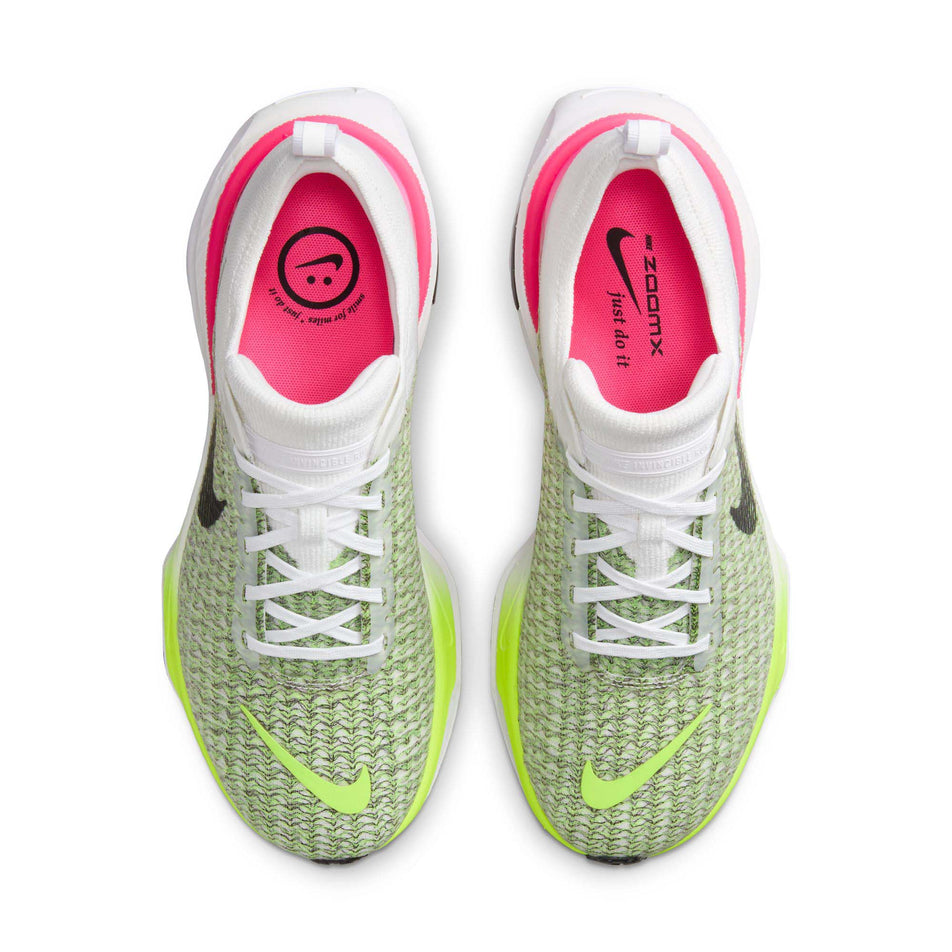 A pair of Nike Men's Invincible 3 Road Running Shoes in the White/Black-Volt-Hyper Pink colourway (7970791424162)