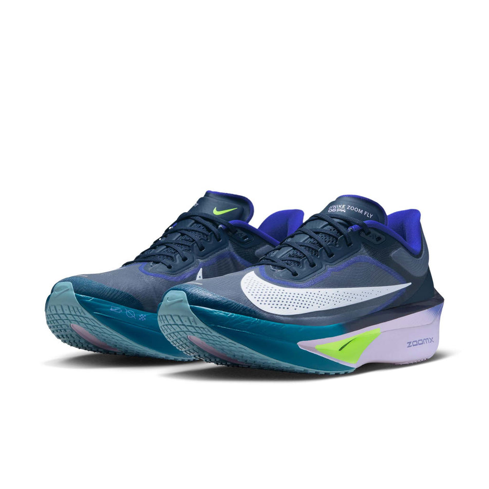 A pair of Nike Men's Zoom Fly 6 Road Running Shoes in the Obsidian/White-Persian Violet-Volt colourway. (8753452351650)