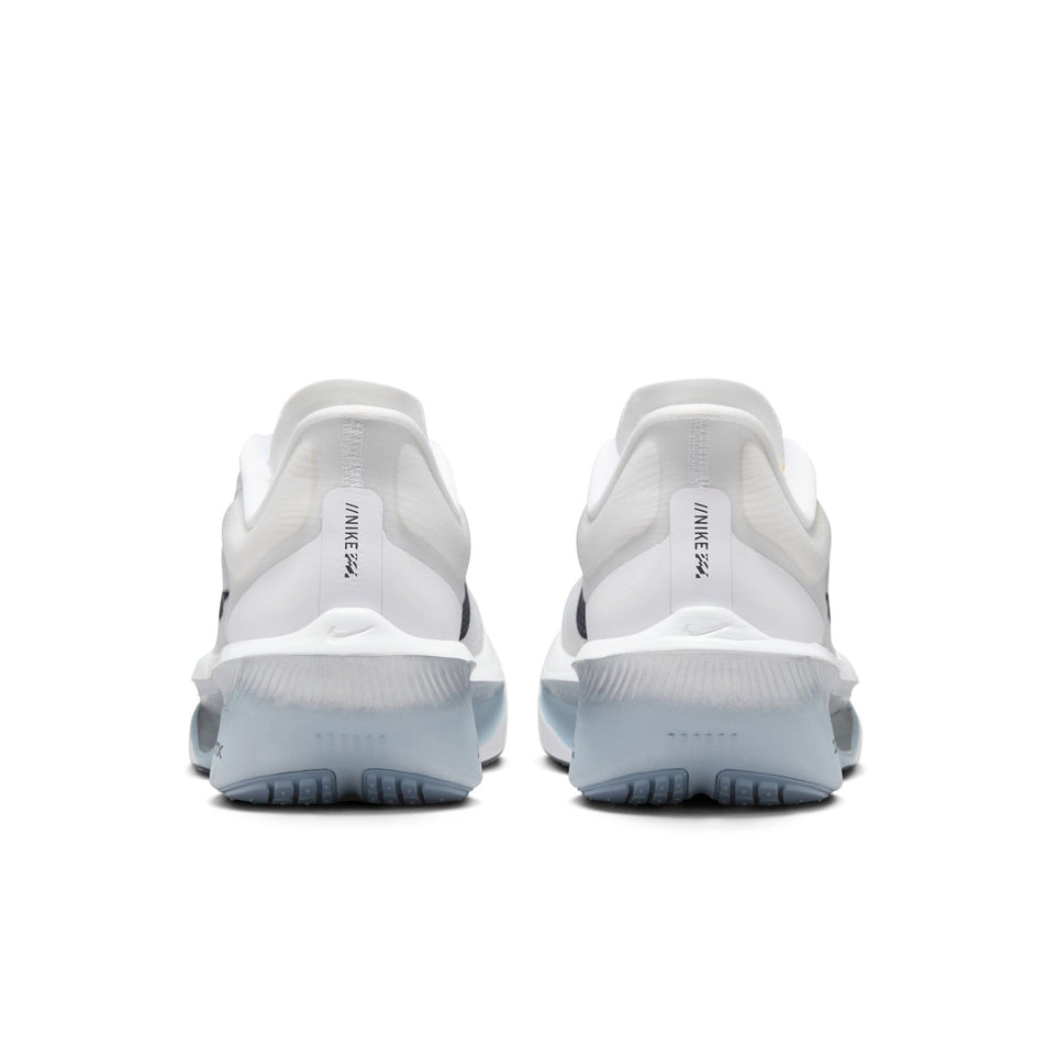 The back of a pair of Nike Women's Zoom Fly 6 Road Running Shoes in the White/Gridiron-Pure Platinum colourway. (8614593659042)