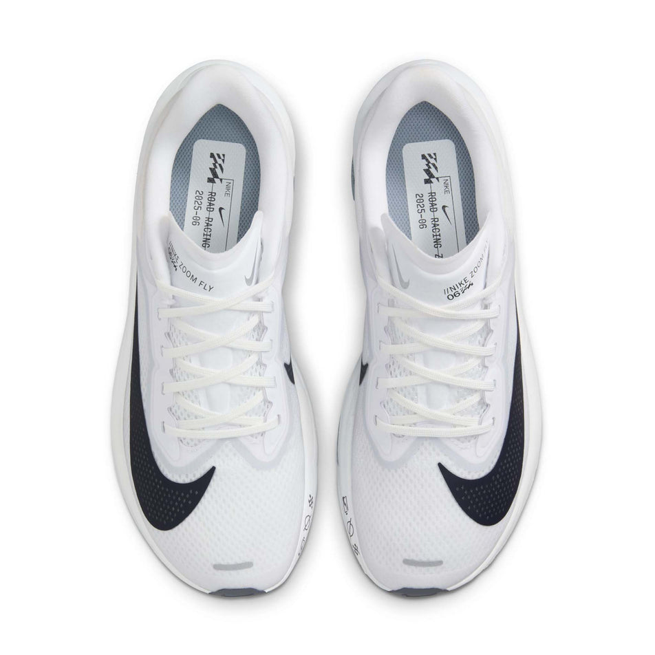The uppers on a pair of Nike Women's Zoom Fly 6 Road Running Shoes in the White/Gridiron-Pure Platinum colourway. (8614593659042)