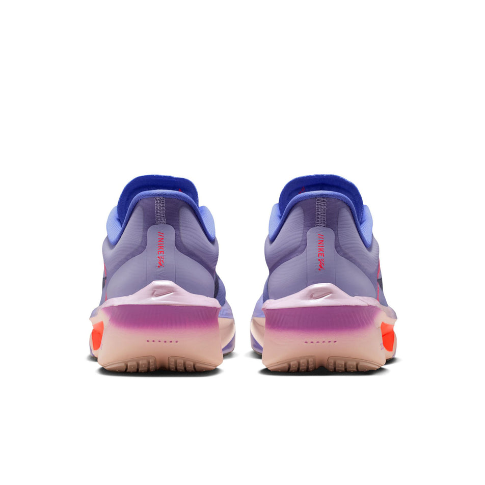 The back of a pair of Nike Women's Zoom Fly 6 Road Running Shoes in the Violet Mist/Purple Dynasty-Hot Lava colourway.
