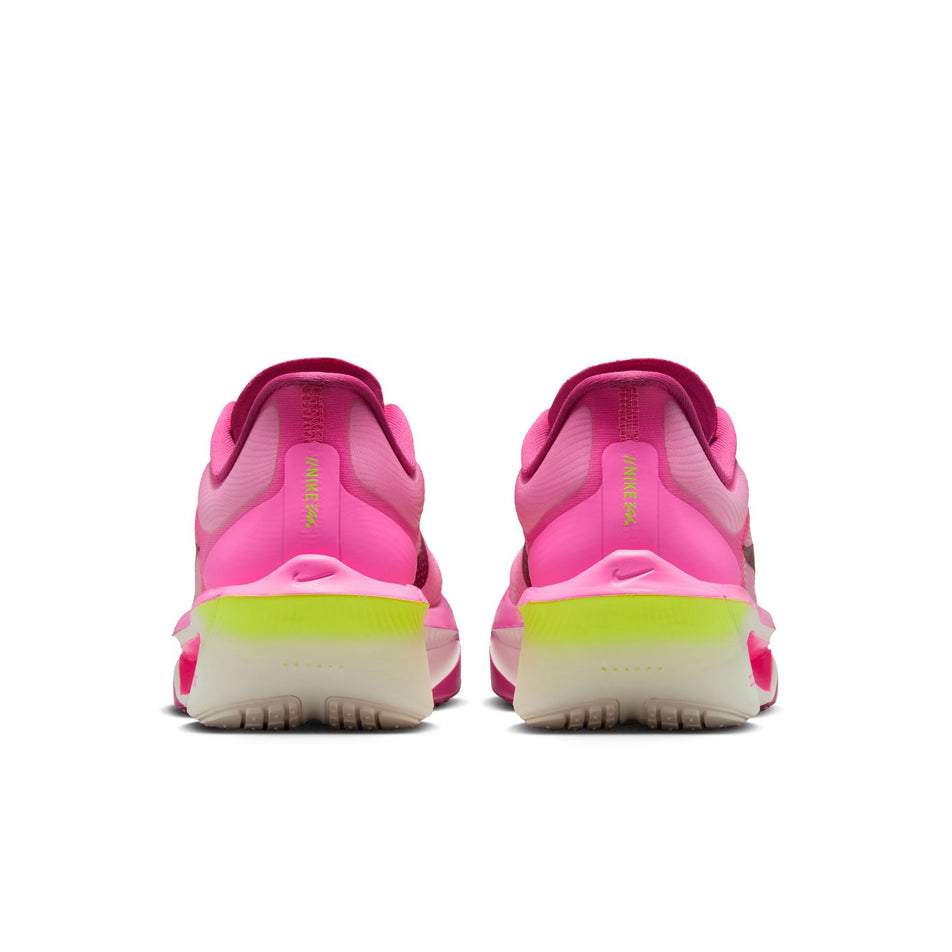 The back of a pair of Nike Women's Zoom Fly 6 Road Running Shoes in the Pink Spell/Bordeaux-Crimson Tint colourway. (8756143620258)