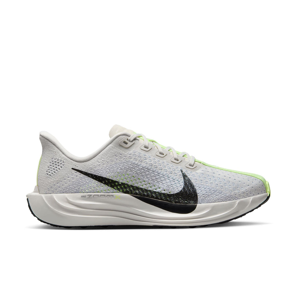 Lateral view of the right shoe from a pair of Nike Women's Pegasus Plus Road Running Shoes in the Platinum Tint/Black-Pure Platinum colourway. (8724633059490)