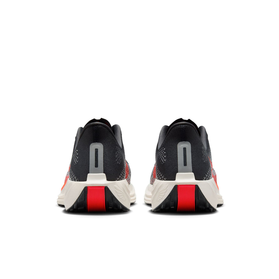The back of a pair of Nike Men's Pegasus Plus Road Running Shoes in the Anthracite/Bright Crimson-Light Smoke Grey colourway. (8683710185634)