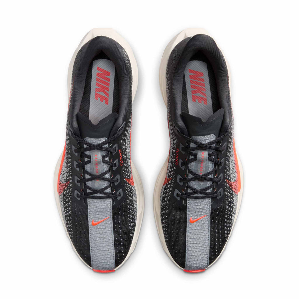 The uppers of a pair of Nike Men's Pegasus Plus Road Running Shoes in the Anthracite/Bright Crimson-Light Smoke Grey colourway. (8683710185634)
