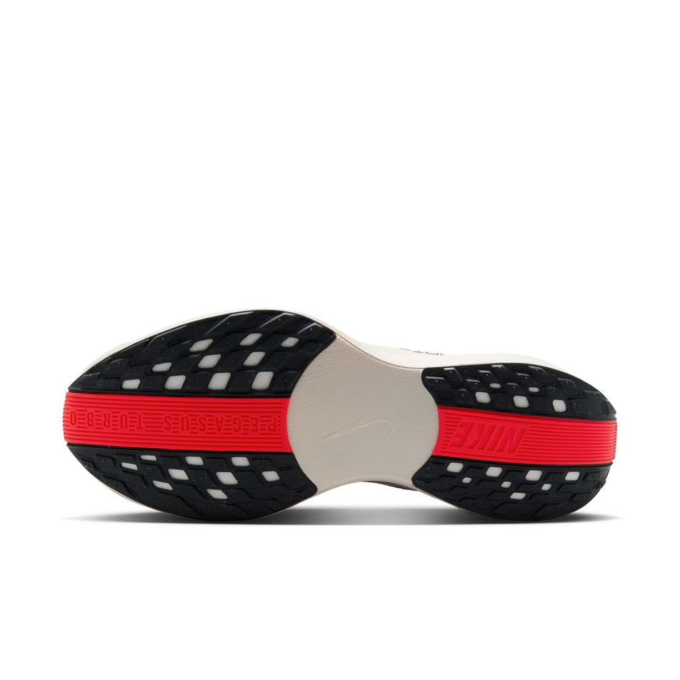The outsole of the left shoe from a pair of Nike Men's Pegasus Plus Road Running Shoes in the Anthracite/Bright Crimson-Light Smoke Grey colourway. (8683710185634)