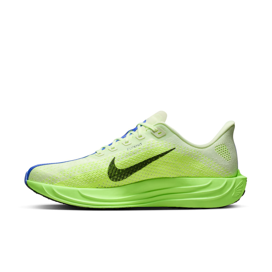 Medial view of the right shoe from a pair Nike Men's Pegasus Plus Road Running Shoes in the Volt Ice/Black Spruce-Volt Tint colourway.