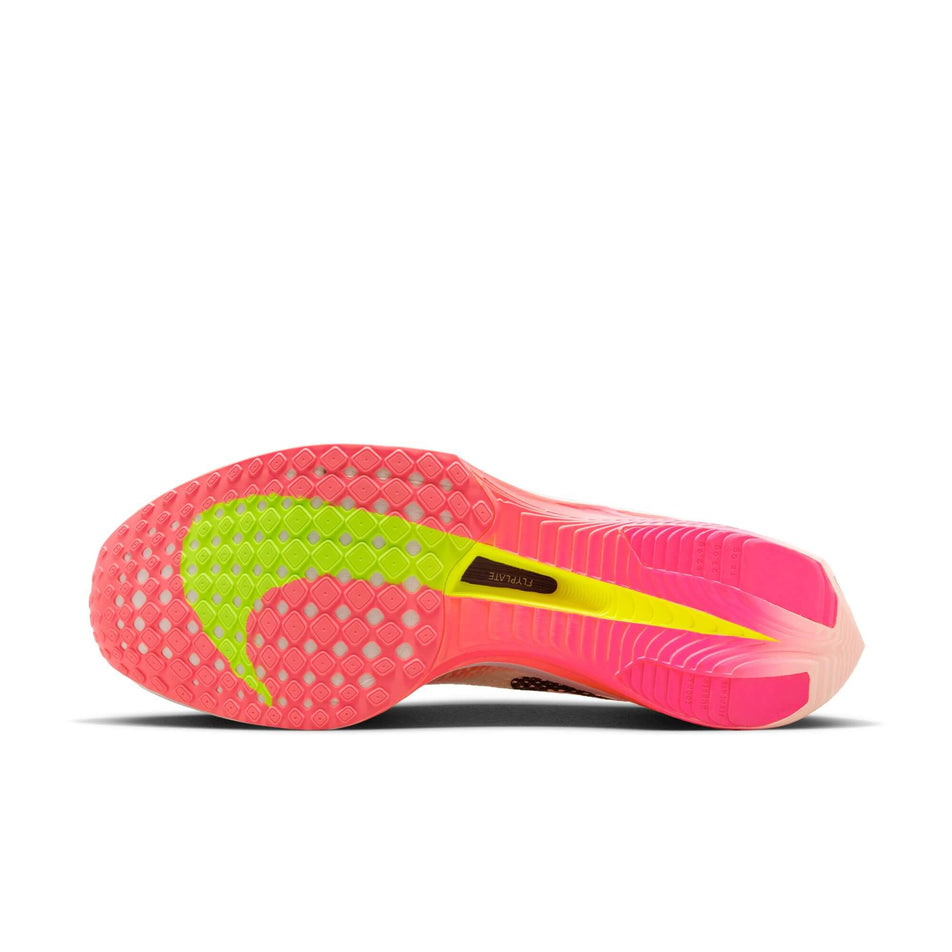 Outsole of the left shoe from a pair of Men's Vaporfly 3 Road Racing Shoes in the Luminous Green/Black-Crimson Tint-Volt colourway (8104386068642)