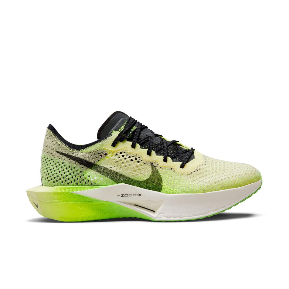 Lateral side of the right shoe from a pair of Men's Vaporfly 3 Road Racing Shoes in the  Luminous Green/Black-Crimson Tint-Volt colourway (8104386068642)