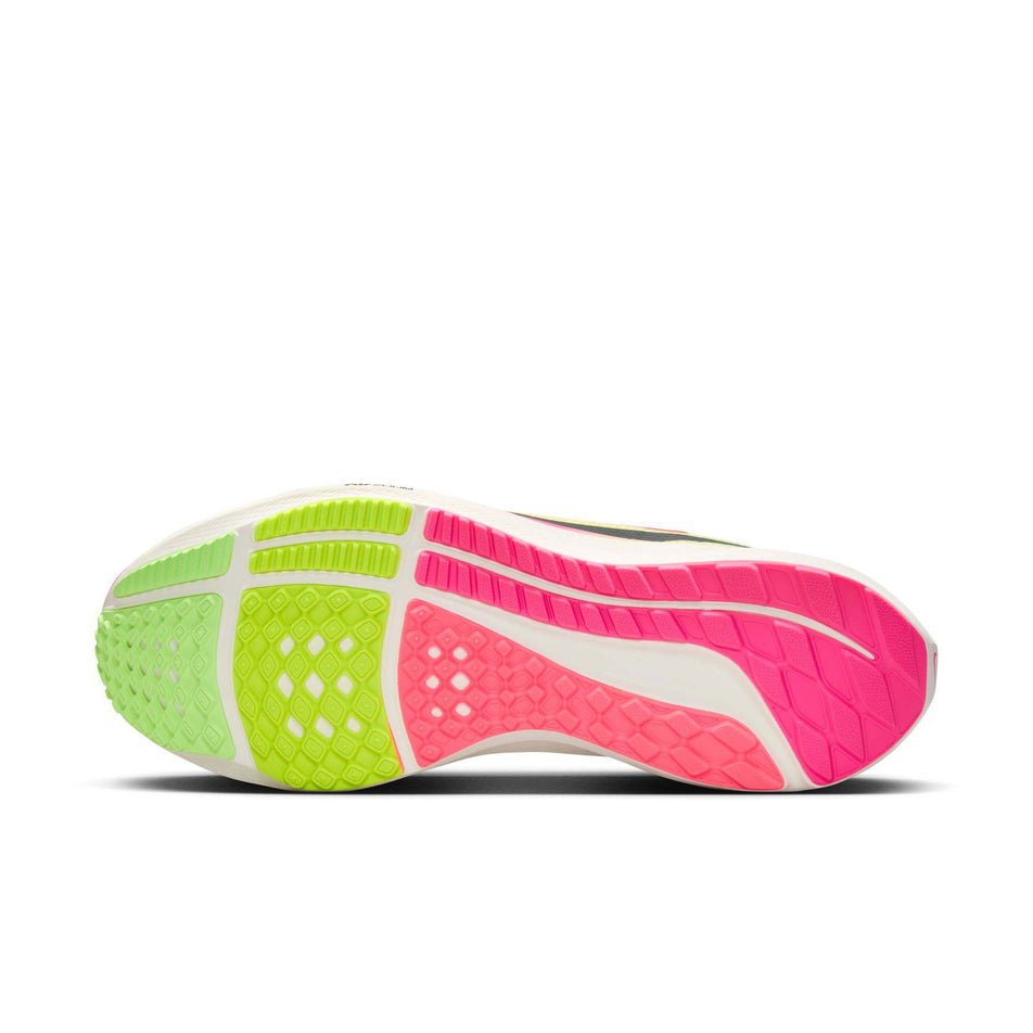 Outsole of the left shoe from a pair of Nike Men's Pegasus 40 Premium Road Running Shoes in the Luminous Green/Black-Volt-Lime Blast colourway (8104371880098)