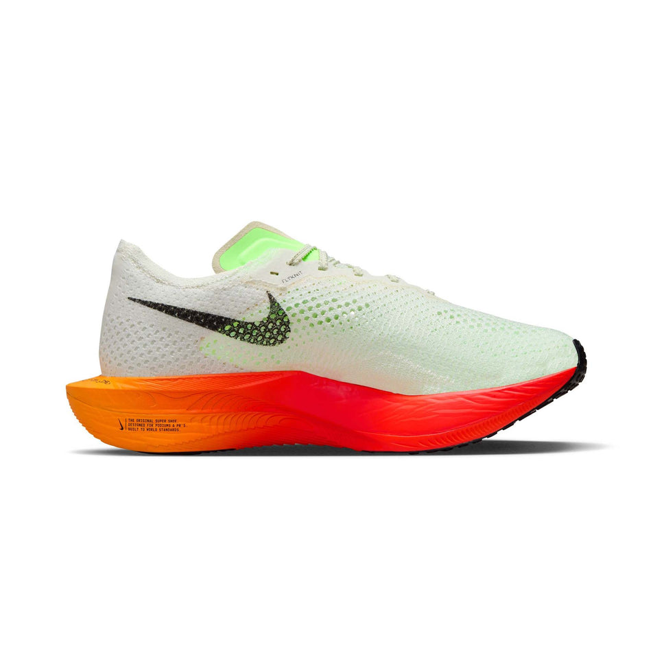 Medial of the left shoe from a pair of Nike Men's Vaporfly 3 Road Racing Shoes in the Sea Glass/Black-Sundial-bright Crimson colourway (8072787624098)