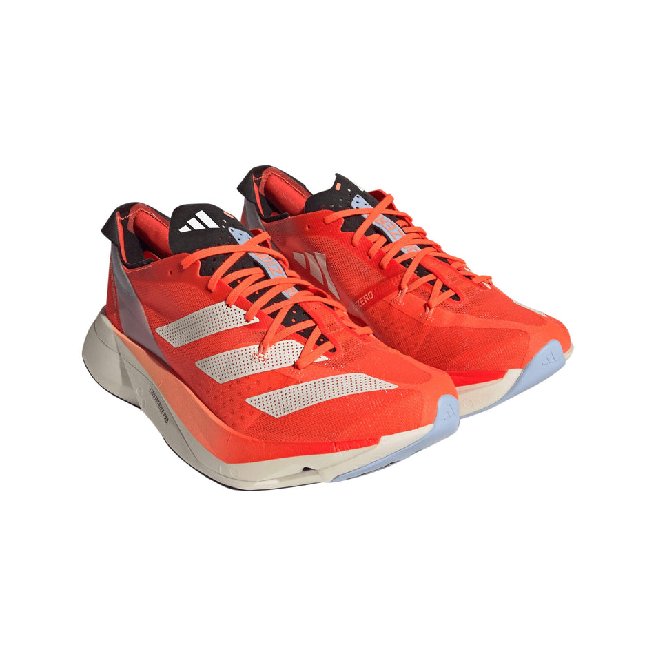 A pair of adidas Unisex Adizero Adios Pro 3.0 Running Shoes in the Solar Red/Zero Metalic/Coral Fusion colourway (7905615544482)