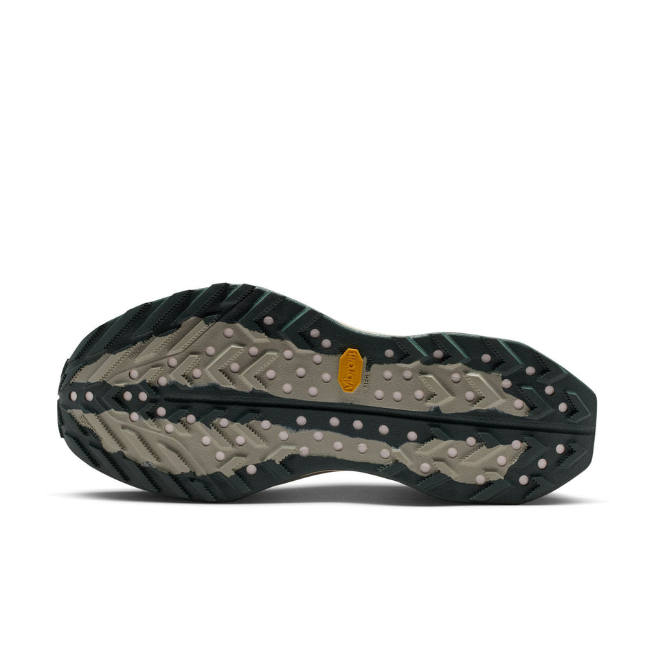 The outsole of the left shoe from a pair of Nike Unisex ACG Ultrafly Trail Racing Shoes in the Spruce Fog/Black Spruce-Sea Glass colourway.