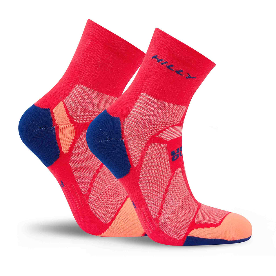 A pair of Hilly Unisex Marathon Fresh Anklet Running Socks in the Hot Pink/Blue colourway.