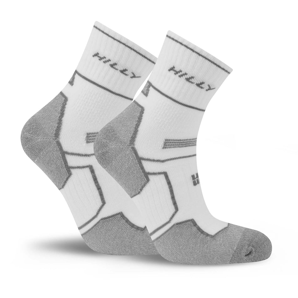 A pair of Hilly Unisex Twin Skin Anklet Running Socks in the White/Grey Marl colourway.