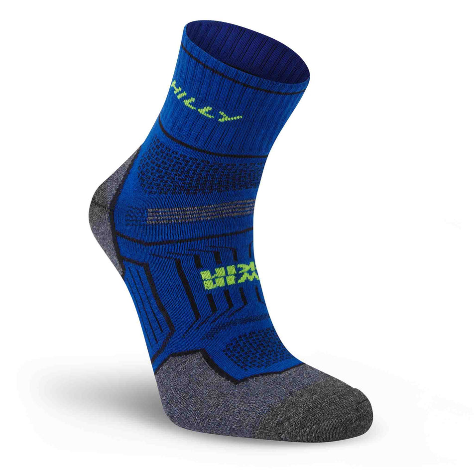 The right sock from a pair of Hilly Unisex Twin Skin Anklet Running Socks in the Cobalt/Grey Marl colourway.