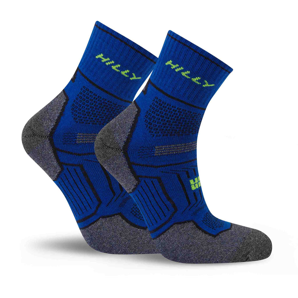 A pair of Hilly Unisex Twin Skin Anklet Running Socks in the Cobalt/Grey Marl colourway.