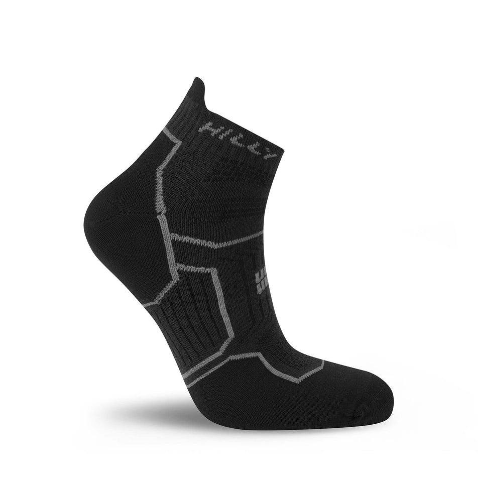 A sock from a pair of Hilly Unisex Twin Skin Socklet Running Socks in the Black/Anthracite colourway.