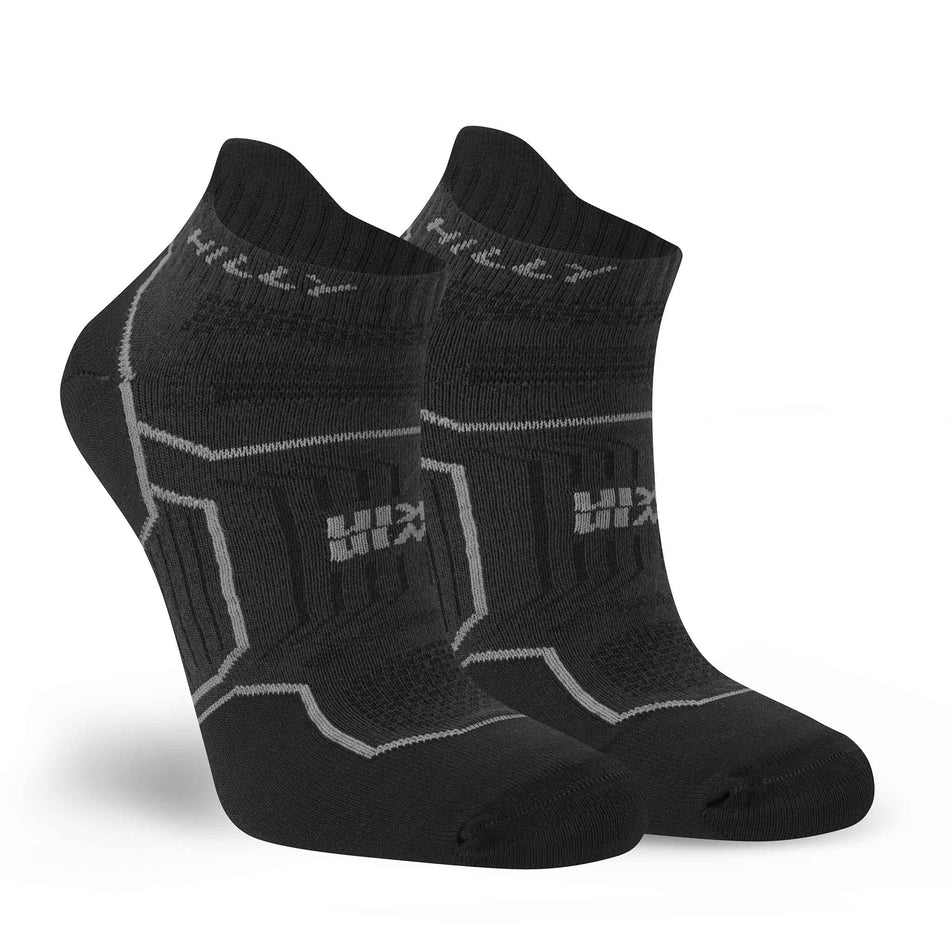 A pair of Hilly Unisex Twin Skin Socklet Running Socks in the Black/Anthracite colourway.