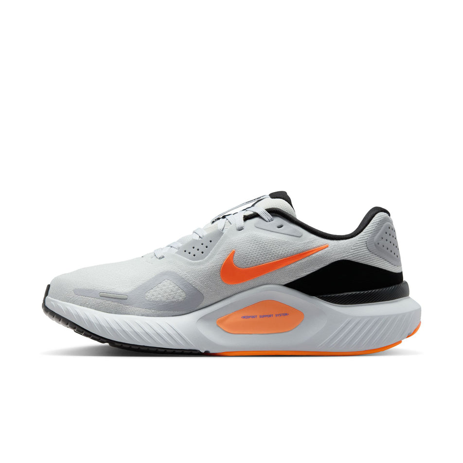 Medial view of the right shoe from a pair of Nike Men's Structure 26 Road Running Shoes in the Pure Platinum/Persian Violet-Wolf Grey colourway. (8684597543074)