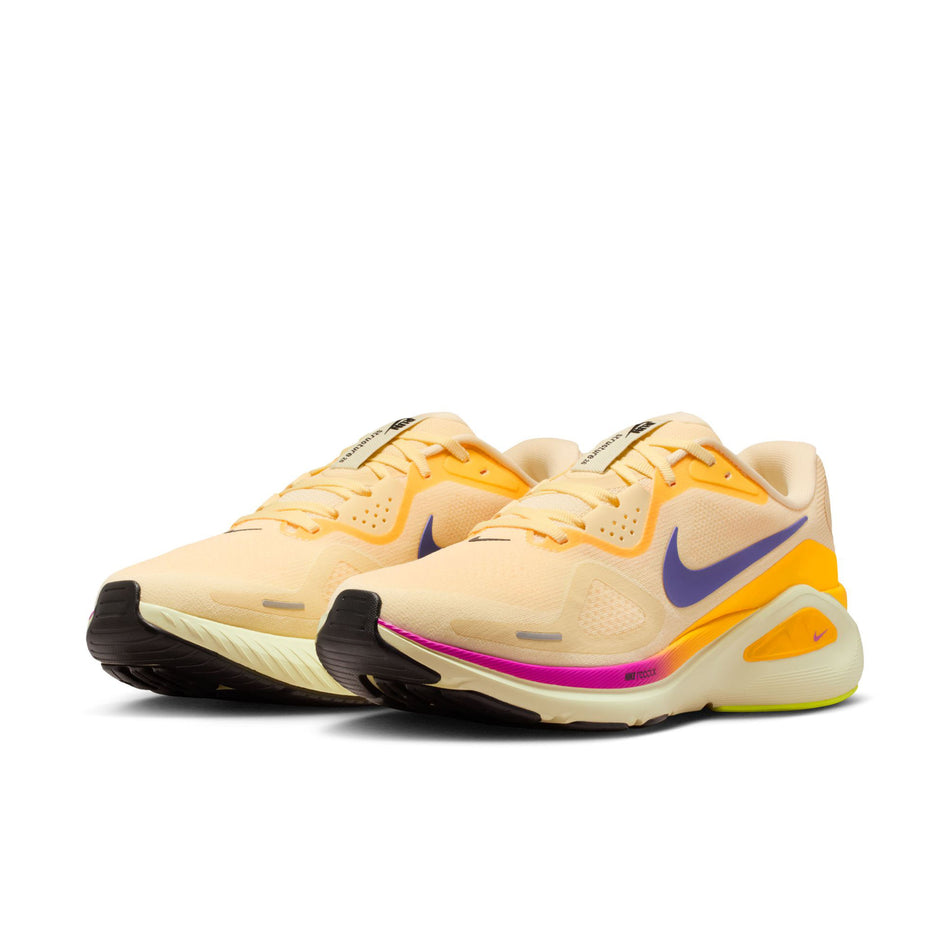 A pair of Nike Men's Structure 26 Road Running Shoes in the Alabaster/Indigo Burst-Hyper Violet colourway.