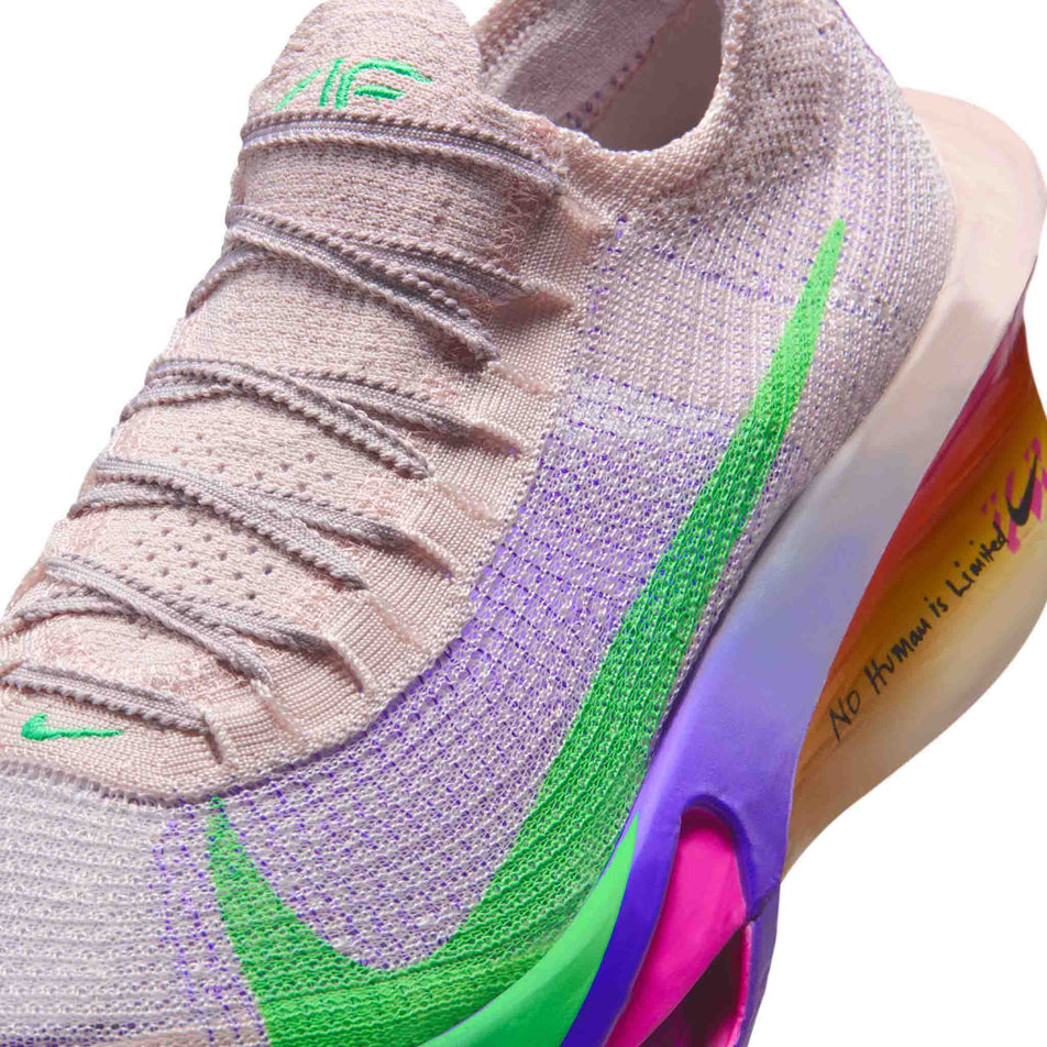 Close-up view of the upper of the left shoe from a pair of Nike Men's Alphafly 3 
