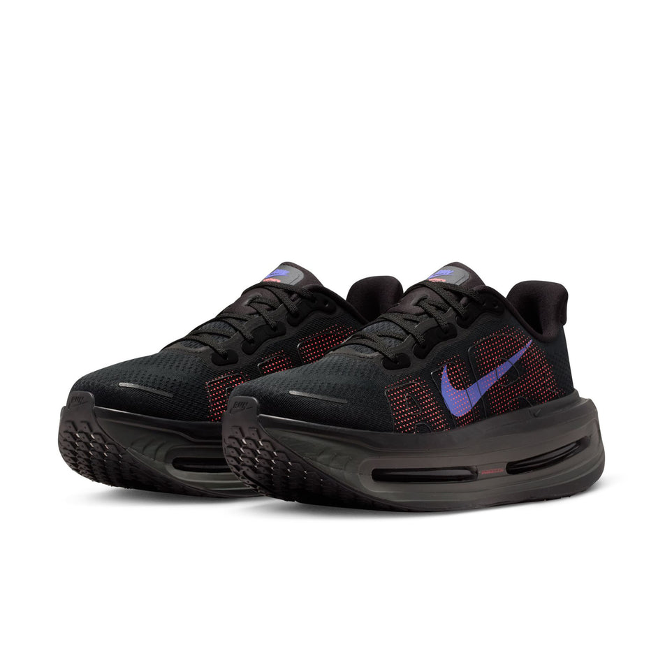 A pair of Nike Women's Vomero Premium Road Running Shoes in the Black/Sapphire-Hot Lava-Anthracite colourway.