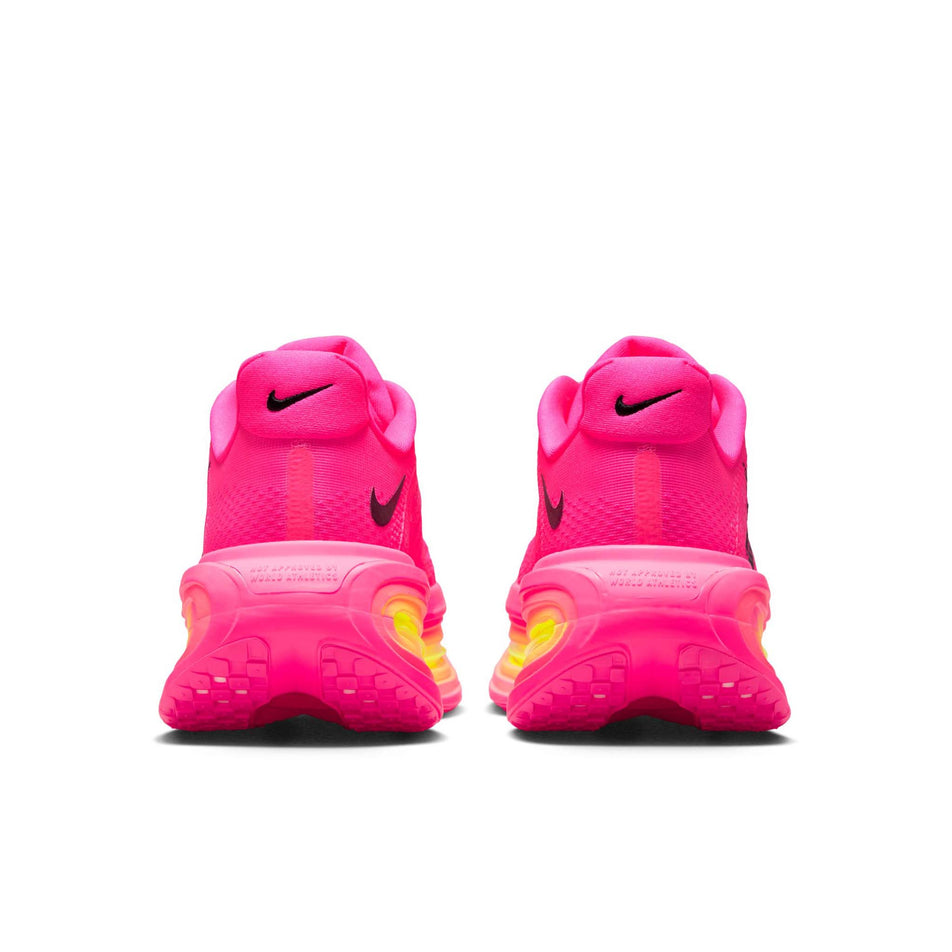 The back of a pair of Nike Women's Vomero Premium Running Shoes in the Hyper Pink/Black-Digital Pink-Volt colourway.