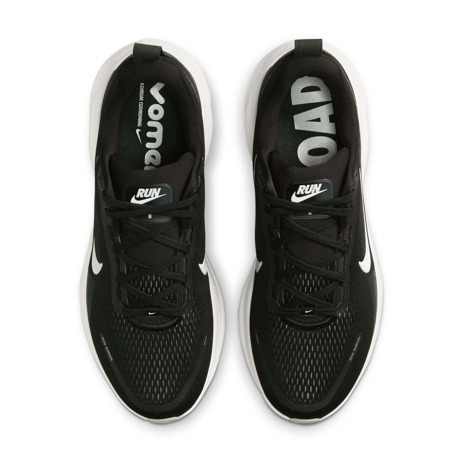 The uppers of a pair of Nike Men's Vomero 18 Road Running Shoes in the Black/Summit White-Coconut Milk colourway. (8684566708386)