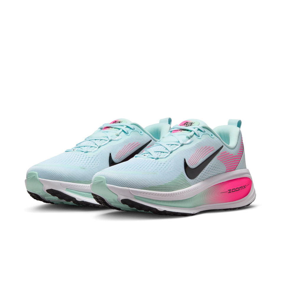 A pair of Nike Men's Vomero 18 Road Running Shoes in the Glacier Blue/Black-White-Hyper Pink colourway.  (8684580896930)