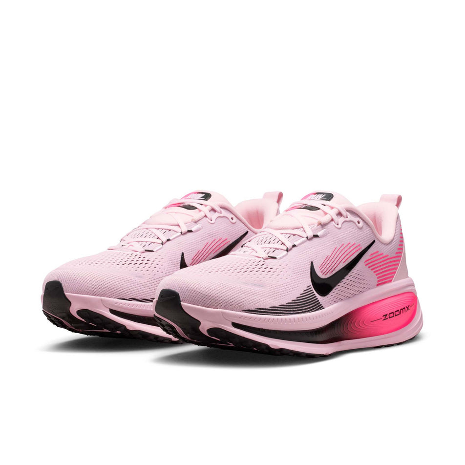 A pair of Nike Men's Vomero 18 Road Running Shoes in the Pink Foam/Black-Hyper Pink colourway.