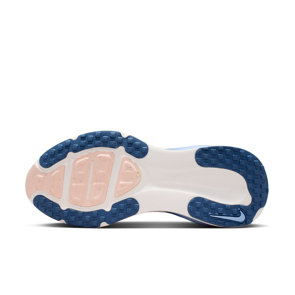 The outsole of the left shoe from a pair of Nike Women's Vomero 18 Road Running Shoes in the Hydrogen Blue/Mystic Navy-Aluminum colourway.