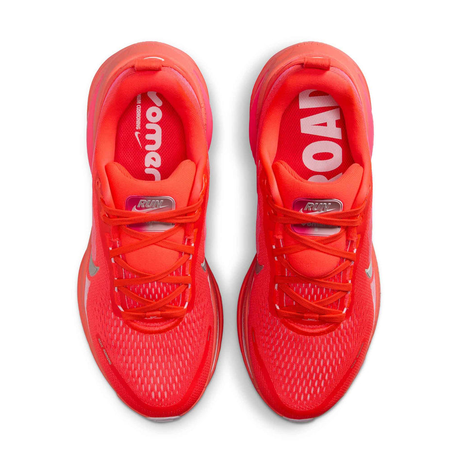The uppers of a pair of Nike Women's Vomero 18 Road Running Shoes in the Bright Crimson/White-Hyper Pink colourway. (8686791786658)