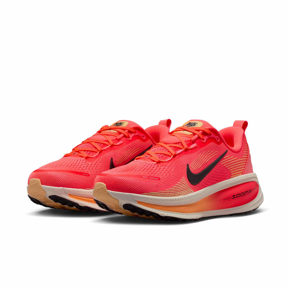 A pair of Nike Women's Vomero 18 Road Running Shoes in the Hot Lava/Black-Chalk-Orange Pulse colourway.