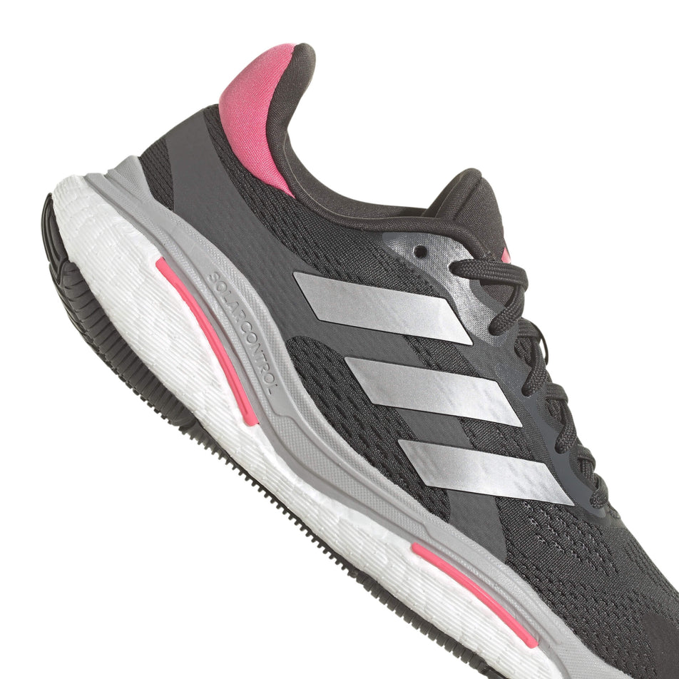 Back two-thirds of the lateral side of the right shoe from a pair of adidas Women's Solarcontrol 2 Running Shoes in the Carbon/Silver Met./Pink Fusion colourway (8024260575394)