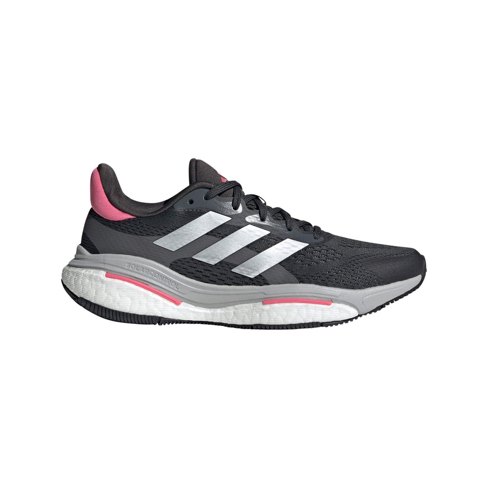 Lateral side of the right shoe from a pair of adidas Women's Solarcontrol 2 Running Shoes in the Carbon/Silver Met./Pink Fusion colourway (8024260575394)